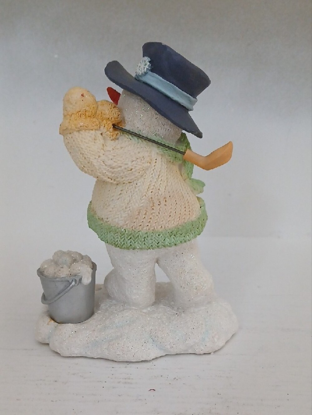 Snowman Figurine with Yellow Mittens and Navy Hat - Decorative Home Accent - Picture 2 of 4